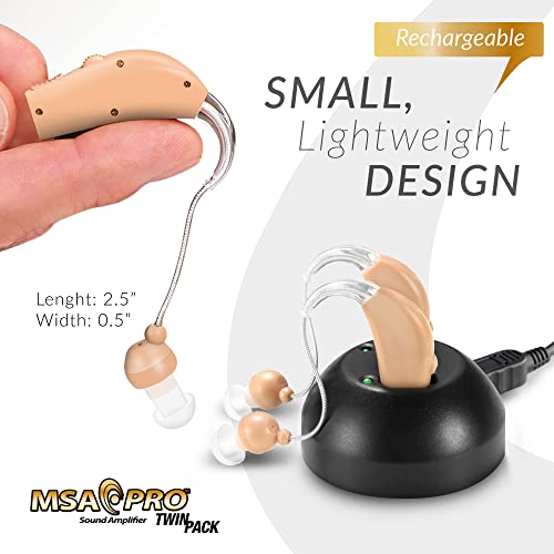 MSA PRO Sound Amplifier, Amplifies Sound by 30 Times, Up to 20 Hours Continuous Use, Lightweight, Nearly Invisible, Adjustable Volume, Fast Charging, Nude, 2ct