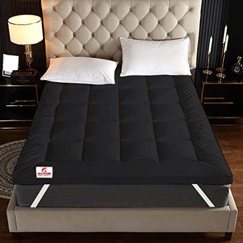 Image of ACHIR 500 GSM Super Soft Microfiber Mattress Topper /Padding for Soft and Comfortable Sleep - Black, (Queen XL, 66 inchx75 inchinch, 5.5ft x 6.25ft)