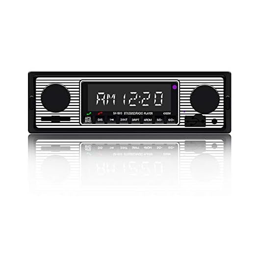 Vintage Classic Car Stereo with Bluetooth Single Din FM Car Radio, Dual Knob Car Audio Receiver with Remote Control, Built-in Microphone, Hands-Free Calling Support USB/SD/AUX