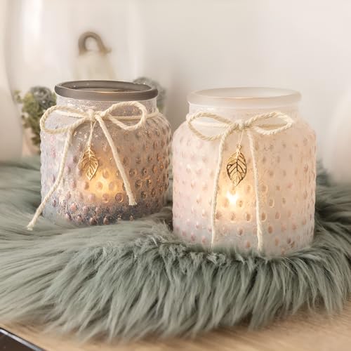 Dekoleidenschaft Lot de 2 photophores en cuivre en verre satiné, Ø 9 x 9 cm, verre décoratif, photophore en verre