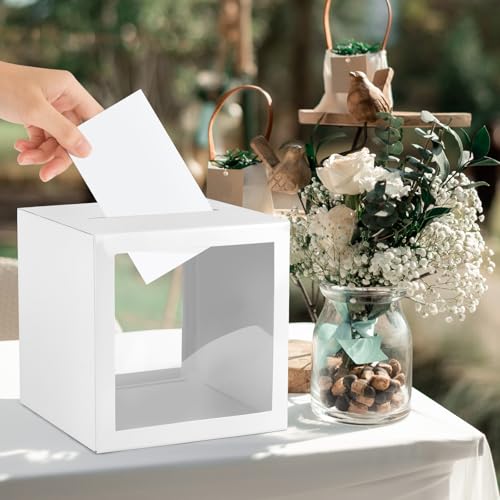 Image of Hxezoc White Card Box with Slot 7.9 inch Wedding Favors Card Box Receiving Money Envelope Holder for Reception, Wedding, Baby Showers, Retirement, Anniversary, Birthday Party, Graduation Decorations