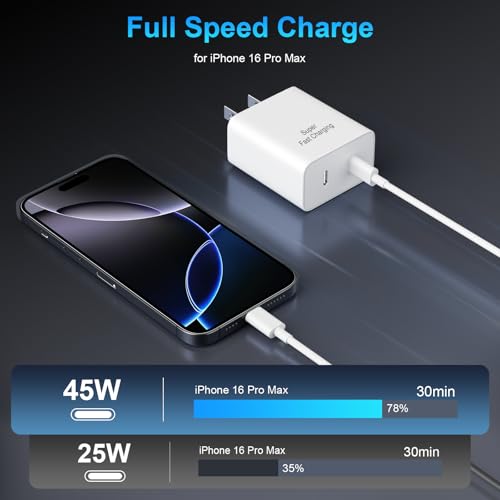 Image of iPhone 17 16 15 Charger Fast Charging, 45W Dual Port USB C Android Phone Charger Block with 10FT Long Type C Cable Cord for Apple iPhone 17 /Pro /Pro Max /Air /16 Pro /16 Pro Max /15 Plus /iPad /S26 Ultra /S25