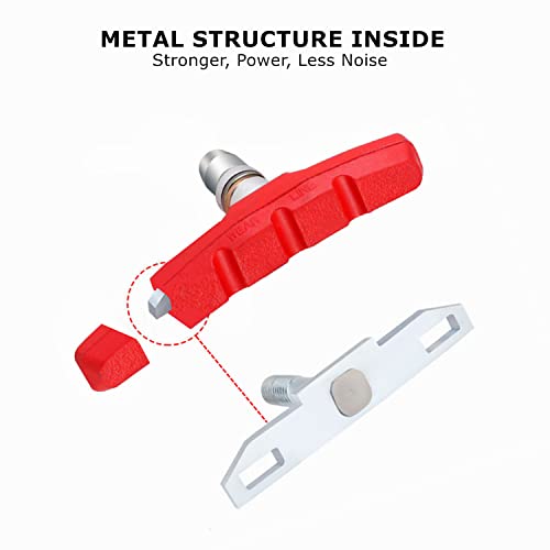 Rungang Bike Brake Pads, Professional Mountain Bicycle V-Brake Pads, 70Mm Bike Brake Blocks Kit With Shims For Front And Back Wheel - Red #TOP2