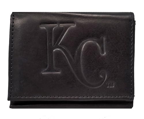 Kansas City Royals MLB Distressed Look Embossed Logo Black Leather Trifold Wallet