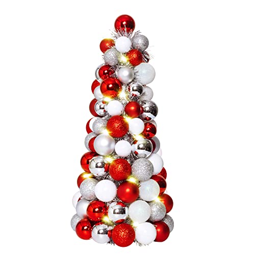 Amooca 16in Christmas Ball Tree with LED Lights Table Centerpiece