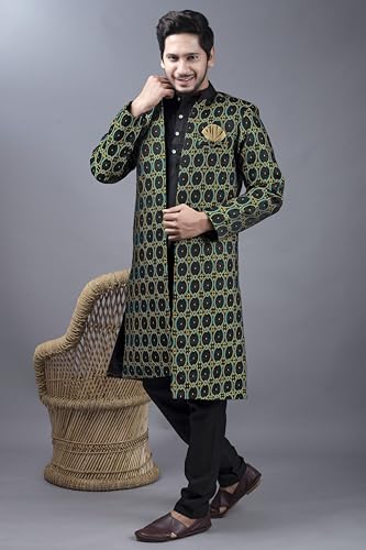Image of XEPON Men's Jacquard Ethnic Wear Kurta Pajama With Stylish Long Jacket Set
