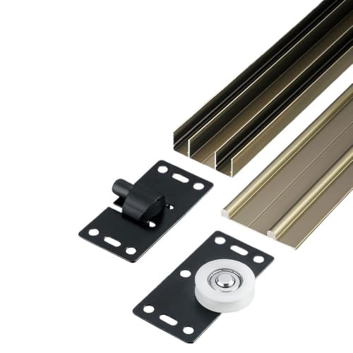 Kit de Carril Corredero, Sistema de 3 Rieles para Puertas de Armario, Hardware de Instalación Fácil sin Ranura(130cm)