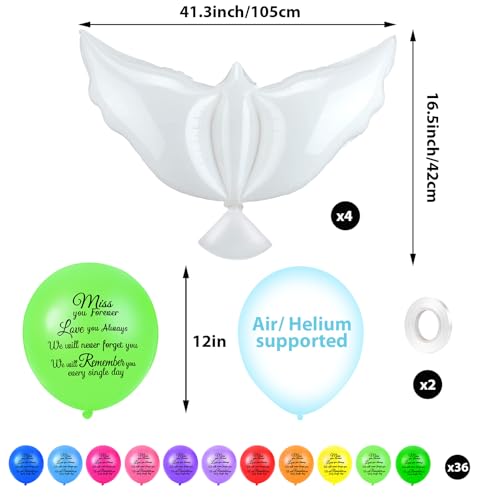 Image of Skylety 36 Pcs Memorial Balloons to Release with Dove Balloon,Multicolor | Helium, Remembrance for Heavenly Birthday, Memorial Services, Release in Sky Ceremony, Forever in Hearts Messages