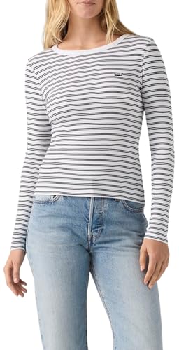 Levi's Women's Hayes Long-Sleeve Tee (Also Available in Plus), (New) Kayleen Stripe Bright White Anthracite Night, Large - image 1