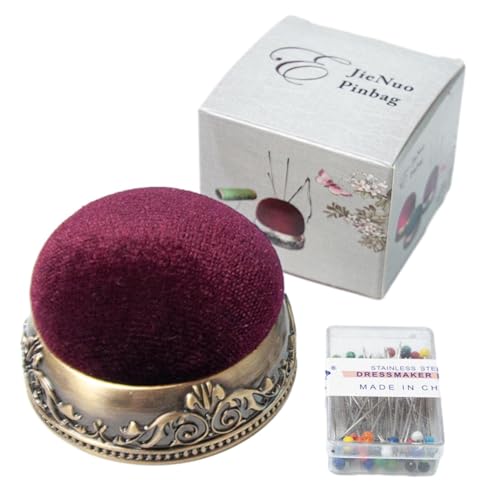 ピンセット - 生地針|金属ベースのピンクッション|ハーフボールシェイプのドロップアンチキルティングクラフトプロジェクトのためのクッション|テーラーと愛好家向けのヴィンテージスタイルの縫製アクセサリー