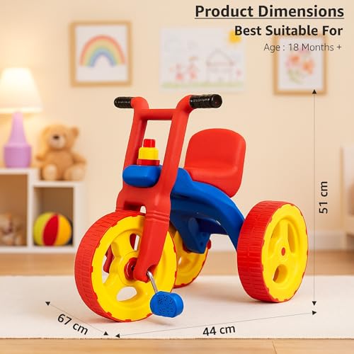Amazon Brand - Jam & Honey Pacer Tricycle for Kids | Toddler Cycle | Bicycle | Push On Ride On | with Backrest | Easy Grip | Four Wheel | Safe & Fun Activity Toy | Medium | 2 Years+ | Red - Image 2 thumbnail