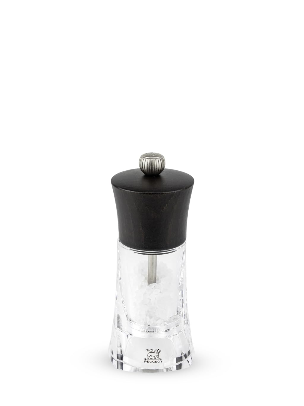 Peugeot - Oleron Manual Dry Salt Mill - Transparent Adjustable Grinder - Acrylic and Beechwood, Chocolate, 5.5 Inches