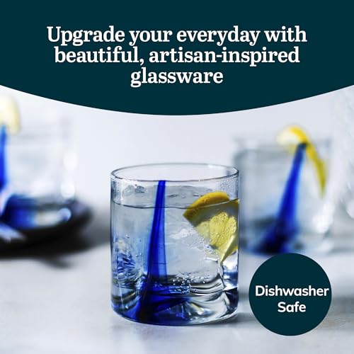 Image of Libbey Blue Ribbon Rock Glasses Set of 8, Artisan Inspired Four-Dimple Shaped Whiskey Glasses Set, Dishwasher Safe Short Drinking Glasses for Families