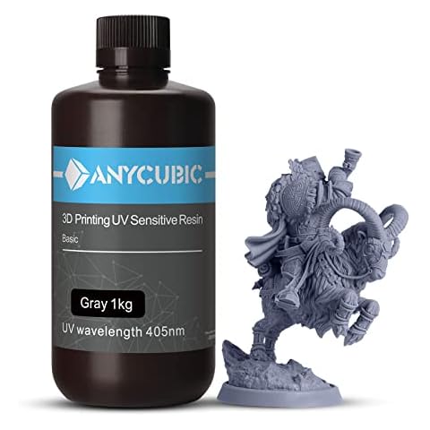 ANYCUBIC 3D Drucker Resin, UV 405nm Standard Rapid Photopolymer Resin, mit Hoher Genauigkeit und Schneller Aushärtung und Hervorragender Fließfähigkeit für den LCD DLP 3D Printer (Grau,1000g) Cover