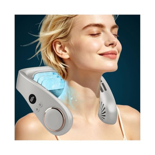 Image of FWV Portable Neck Fans with Cooling Plate, 5500mAh 3-24H Lasting, Whisper Quiet 30dB, USB-C Rechargeable Necklace Fan, LED for Battery&Speed, Personal Mini AC Device for Outdoors Walking Workout Gray