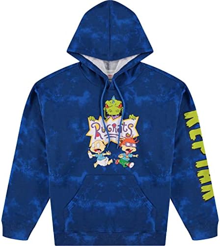 Nickelodeon Mens Rugrats Reptar Hoodie - Rugrats Reptar Tommy and Chuckie Tie Dye Sweatshirt (Blue Dye, X-Large)