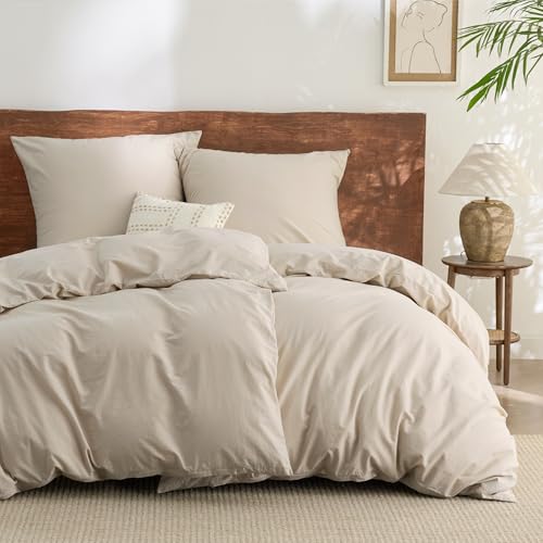 BEDSURE Bettwäsche 135x200 Baumwolle 4teilig - Bettwäsche-Sets Beige Bettbezug 2er Set mit 2 Kissenbezüge 80x80 cm, Ähnliche Textur wie Washed...