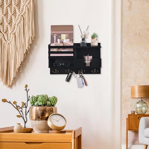 Organizador decorativo de entrada, estantes flotantes de madera, organizador de pared con ganchos, estante de pared de granja para entrada, estantes de pared de madera, estantes flotantes rústicos, - imagen 5