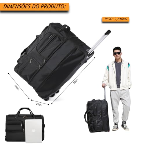 TOKSHOP Sacola Viagem Com Rodinhas Bolsa Grande 50 Litros Expansível