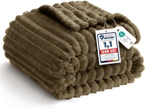 WAVVE Kuscheldecke 220x240 cm - Braun - Weiche Flanell Fleecedecke, Sofadecke & Couchdecke, Warme Korddecke für Wohnzimmer Deko, Sofaüberwurf Tagesdecke, XXL Große Decke