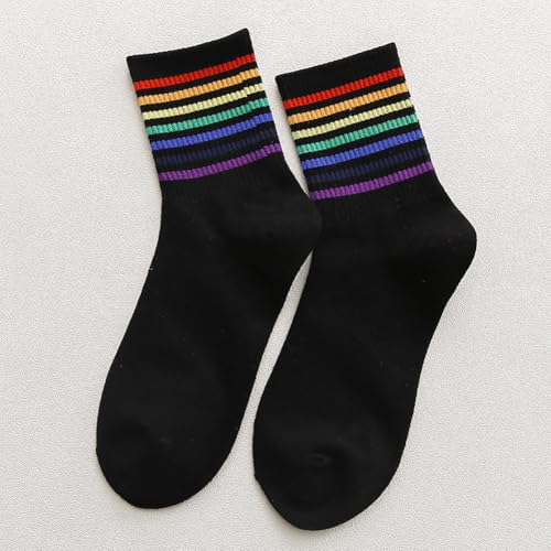 GSHLLO 8 Pairs Rainbow Striped Athletic Socks Soft Pride Sport Socks Classic Over Ankle Socks Colorful Breathable Cotton Socks3