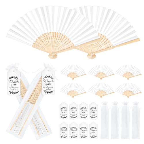 wxfdac 50Set Wedding Hand Fans Party Favors White...