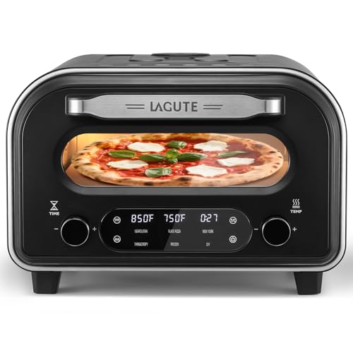 Lagute Electric Pizza Oven - 12-Inch Countertop Indoor Pizza Maker with 6 Presets, 850°F High Heat, Dual Heating Components, Pizza Stone & Peel Included