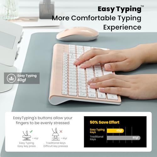 Image of cimetech Wireless Keyboard and Mouse Combo - Pink White | Compact quite scissor-switch keyboard with optical mouse, includes USB-A Nano Receiver, for Computer,Mac,Laptop,PC,Windows