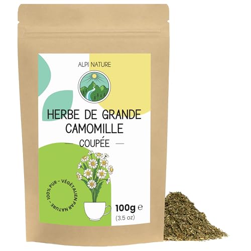 Alpi Nature Grande Camomille Tisane 100g, Grande Camomille Séchée et Coupée, Tanacetum Parthenium