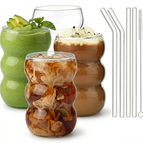 VITEVER Bubble Gläs 4er Set Trinkglas 550ml Kaffeegläser Trinkgläser Wave Glas Latte Macchiato Gläser Eiskaffee Gläser Longdrinkgläser Cocktailgläser