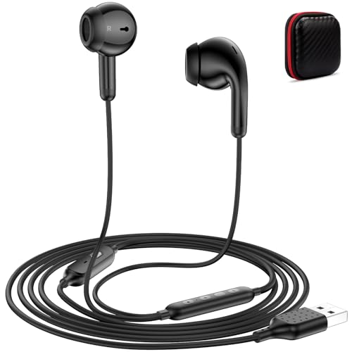 USB Earbuds with Microphone Mute for PC,USB Wired Headphones Computer Headset with Mic & 3EQ