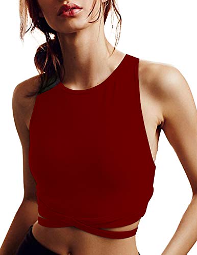 ASMAX HaoDuoYi Womens Jersey Training Sports Crop Top Backless Tank T Shirt (S, Burgundy)