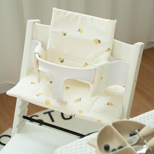Image of Baby Cushion Set Soft and Comfort High Chair Cushion for Infant, Toddler High Chair Accessories Easy to Clean and Install, Lemon White