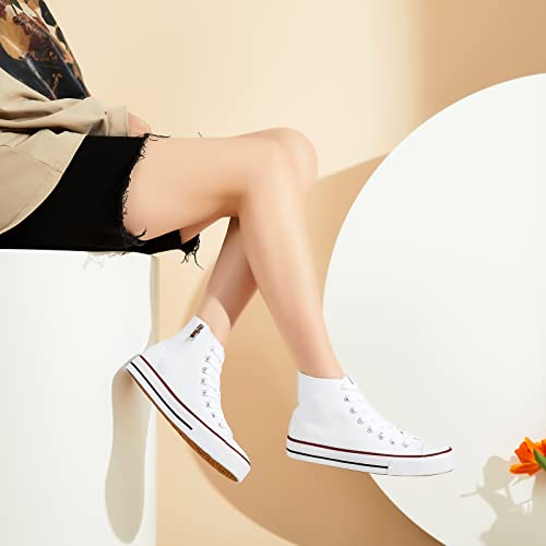 Hypocrute Women's High Top Canvas Sneakers Black And White Canvas Shoes With Zipper Casual Walking Shoes For Women(White,Us10) #TOP7
