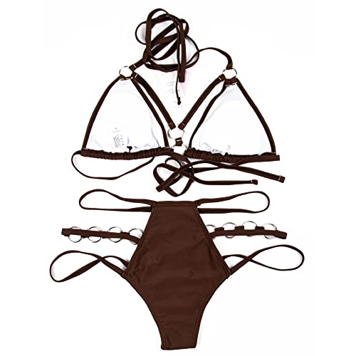 EJsoyo Womens Sexy Thong Bikini Swimsuits String Push up Padded Bathing Suit 2 Piece Cheeky Swimwear with Metal Ring3
