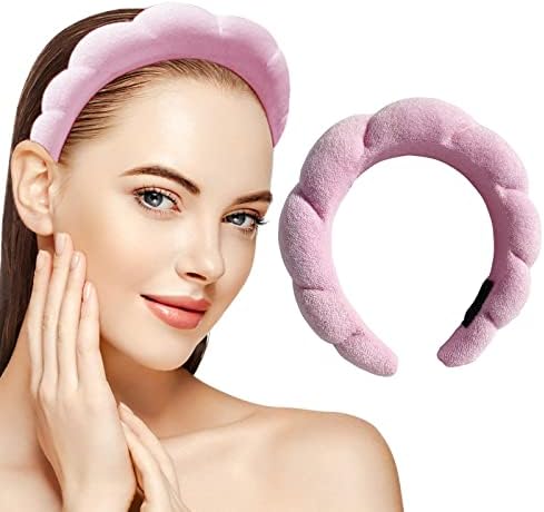 UIFCB Spa Headband for Women, Terry Towel Cloth Hair Band, Sponge Headband for Washing Face, Makeup Removal, Mask Skincare, Shower, Hair Accessories. (Pink)