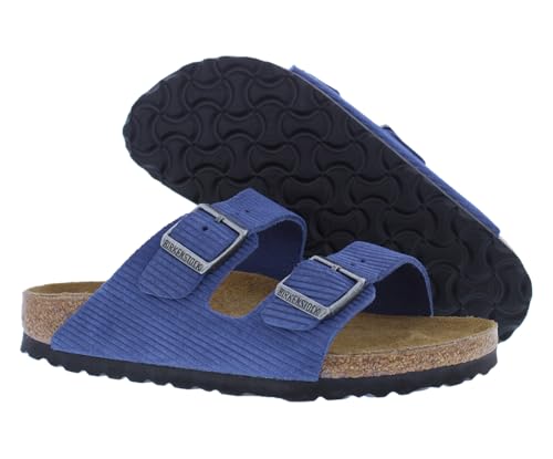 Image of Birkenstock Arizona BS Narrow Unisex Shoes Size 3, Color: Corduroy Indigo /Ocean Blue