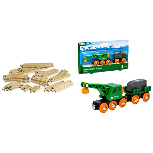 Brio World 33402 Expansion Pack Intermediate | Wooden Train Tracks For Kids Age 3 And Up & World 33698 - Clever Crane Wagon Set - 4 Piece Wooden Toy Train Accessory And Crane Toy #TOP14