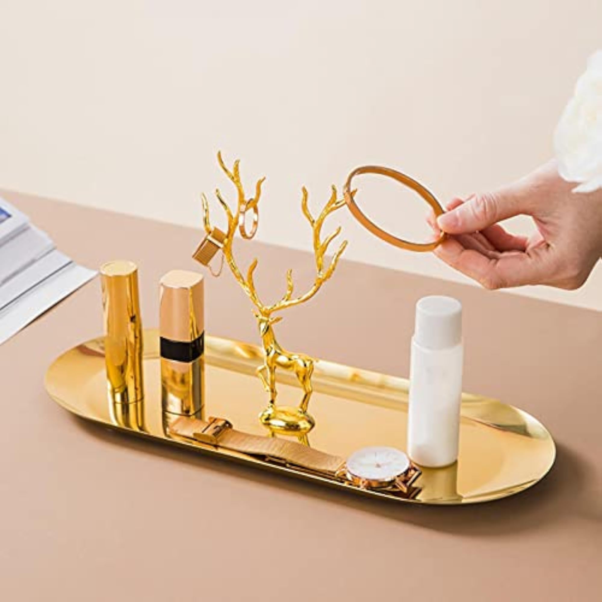 Metal Jewelry Tray Dish Organizer for Bathroom Vanity