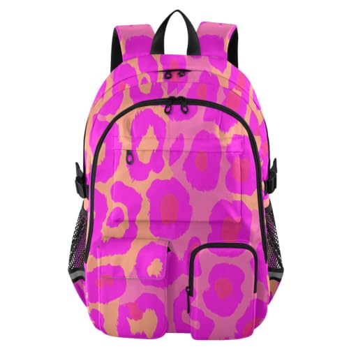 Mochilas de viaje ergonómicas con estampado de leopardo rosa de gran capacidad