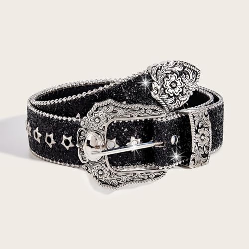 Sequined Waist Belt For Jean Rock And Hip Hop Eyelets Belt Waistband Glinting Buckle With Encrusted Glitter4