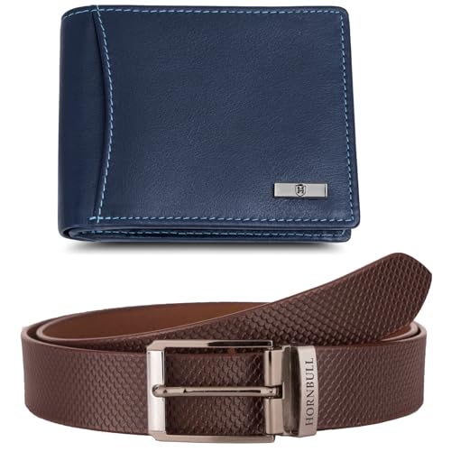 Mens Combo Wallet and Belt | Gift Set for Men | Gift Hamper for Boys | Wallets Men Leather (Navy+Brown)3