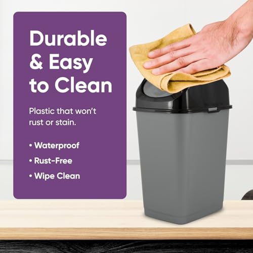 Image of Superio Mini 1.25 Gallon and Small 2.5 Gallon Plastic Trash Cans with Swing Top Lid, Grey Waste Bin for Countertop, Desk, Vanity, Bathroom, 2 Pack (Grey /Black)