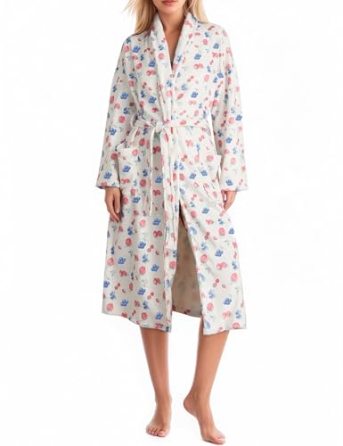 TIKITIDES Robes for Women Cute Robes Spring Summer Robe Fleece Bathrobes Women Robe Soft Plush Fruit Floral Print Lightweight Fuzzy Lounge Bathrobe