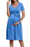 SUNNYBUY Women's Maternity Dress Casual Maternity Swing Dress Pregnancy Clothes Knee Length with Bel