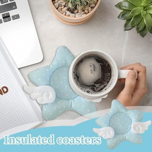 Bavokon Sehpa Bardak Altlıkları | Yıldız Kanatları Şeklinde İçecek Bardak Altlıkları | Yaratıcı Koruma Dekorasyon Mutfak Masası Bar Ev Eşyası Doğum Günü Kahvesi için Yer Paspası - Görsel 2