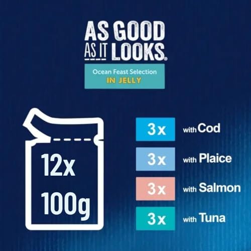 Felix As Good As It Looks Ocean Feast in Jelly - 12 x 100g Wet Cat Food Pouches (3 each - Cod, Plaice, Salmon & Tuna) – Premium Fish Meals for Adult Cats with Welari Thank You Card | (12 Pack) - Image 3