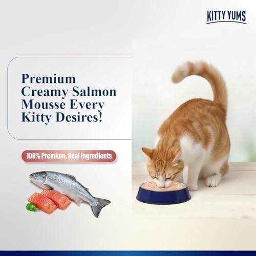 Image of Kitty Yums Adult Cat Wet Mousse 80g | Salmon | Rich in Protein | Promotes Hydration & Easy to Digest | Grain Free | No Artificial Flavours | Packed with Essential Vitamins & Antioxidants