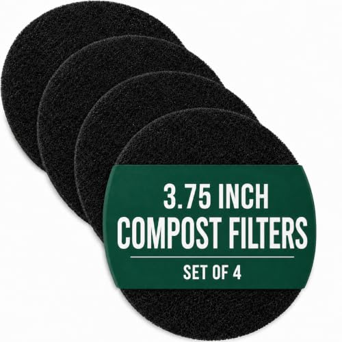 3.75 Inch Charcoal Compost Bin Filter - 4 Pack Countertop Replacement Set 3.75 Inch Round Activated Charcoal Filters, Four Pack, Drop in Replacement, Odor Control, Countertop Bin, Kitchen Use