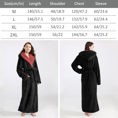 Image of Hellomamma Long Hooded Robe for Women Luxurious Flannel Fleece Full Length Bathrobe Winter Warm Pajamas Shower Nightgown